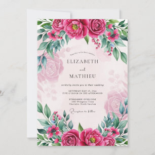 Invitation Mariage printanier fuchsia florissant
