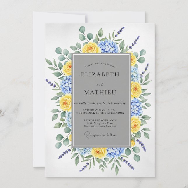 Invitation Mariage Printanier Glorieux Jaune Bleu (Devant)