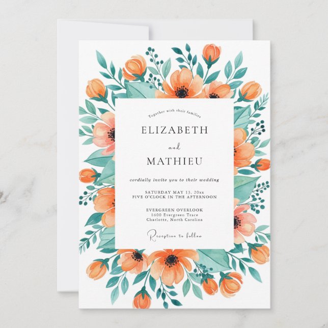 Invitation Mariage printanier gracieux mandarine (Devant)