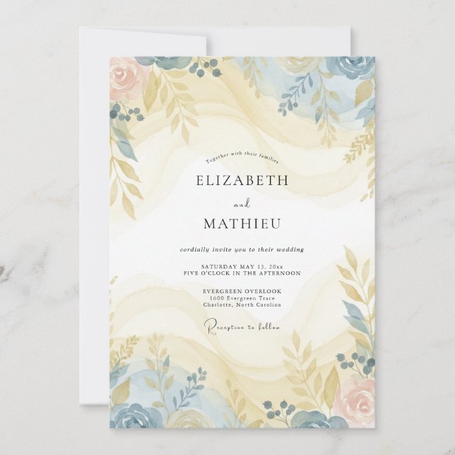 Invitation Mariage printanier harmonieux bleu pâle (Devant)