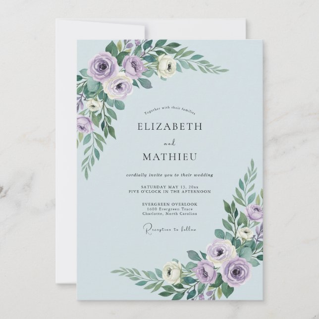 Invitation Mariage printanier idyllique bleu poudré (Devant)