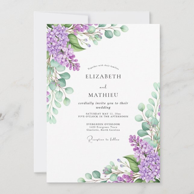 Invitation Mariage printanier idyllique lavande (Devant)