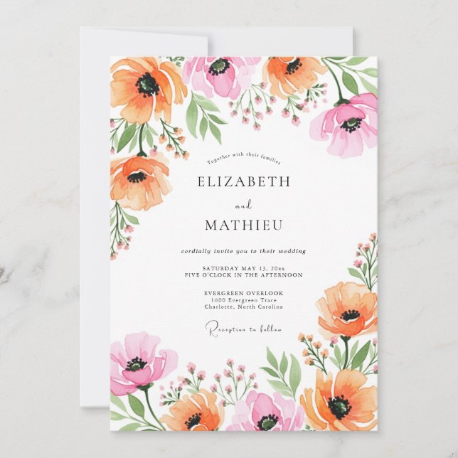 Invitation Mariage printanier irrésistible rose abricot (Devant)