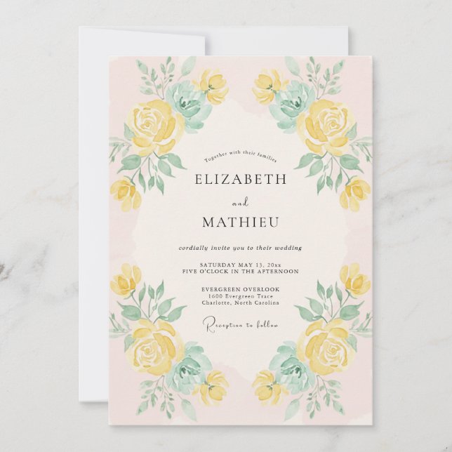 Invitation Mariage Printanier Jaune Exquis (Devant)