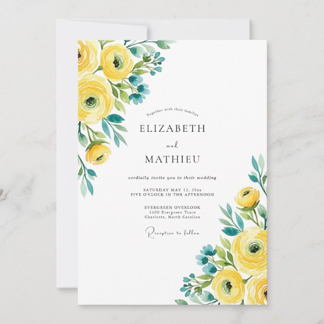 Invitation Mariage Printanier Jaune Turquoise Vif (Devant)