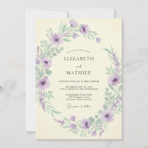 Invitation Mariage printanier lavande peint à la main