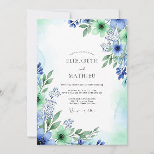 Invitation Mariage printanier lumineux bleu barbeau