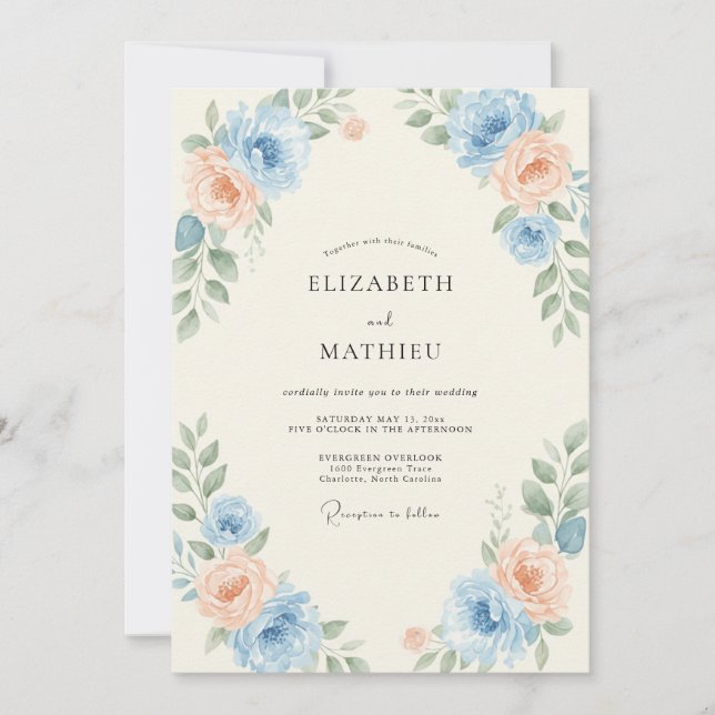 Invitation Mariage printanier lumineux bleu ciel (Devant)
