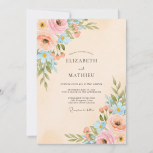 Invitation Mariage printanier lustré pêche