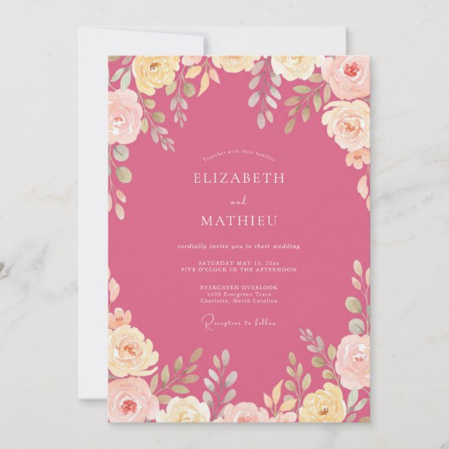 Invitation Mariage printanier luxuriant magenta (Devant)