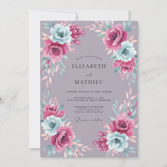 Invitation Mariage printanier luxuriant mauve (Devant)
