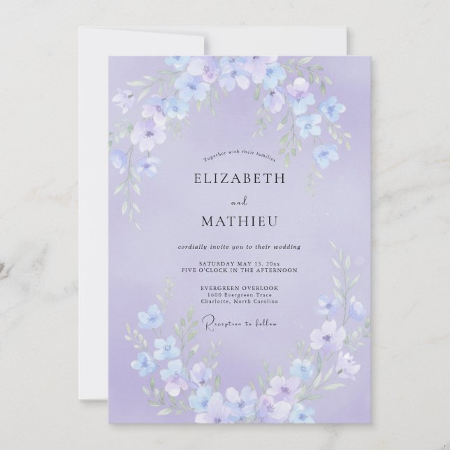 Invitation Mariage printanier lyrique lavande (Devant)