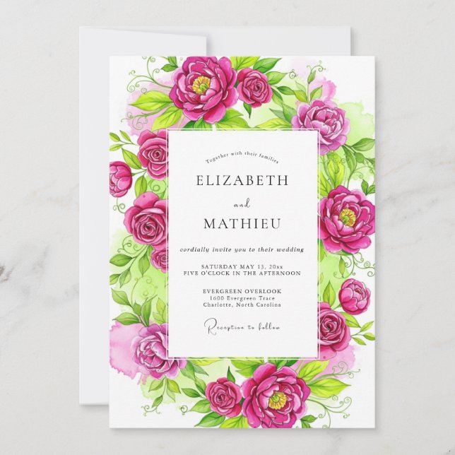 Invitation Mariage printanier magenta vibrant (Devant)