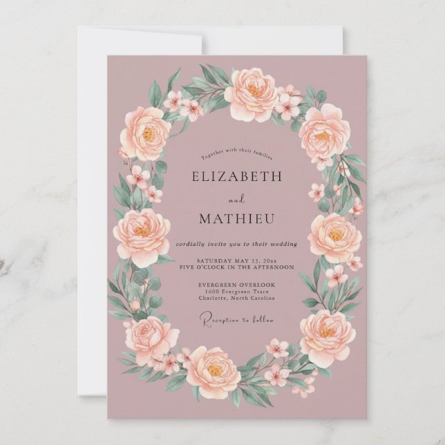 Invitation Mariage printanier mauve luxuriant (Devant)