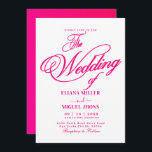 Invitation Mariage printanier moderne chaud rose aquarelle co<br><div class="desc">Ce faire-part de mariage moderne est doté d'un design rose élégant. avec ce coloris branché et dynamique de rose chaud.Une invitation de mariage amusante printemps avec un arrière - plan blanc avec lettrage rose.</div>
