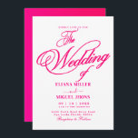Invitation Mariage printanier moderne chaud rose aquarelle co<br><div class="desc">Ce faire-part de mariage moderne est doté d'un design rose élégant. avec ce coloris branché et dynamique de rose chaud.Une invitation de mariage amusante printemps avec un arrière - plan blanc avec lettrage rose.</div>