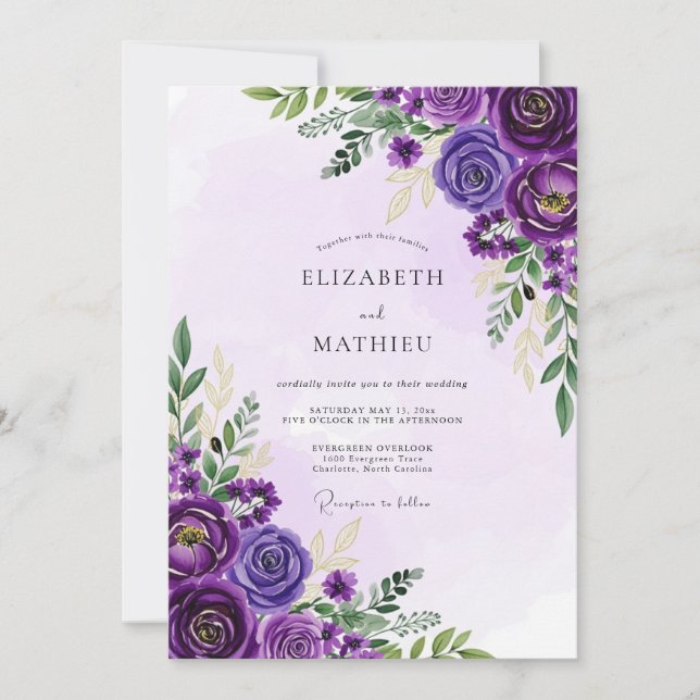 Invitation Mariage Printanier Opulent Améthyste (Devant)