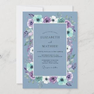 Invitation Mariage Printanier Orné de Bleu Ardoise