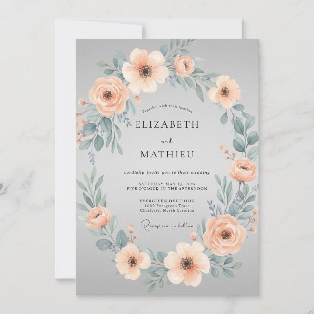 Invitation Mariage printanier paisible gris tourterelle (Devant)