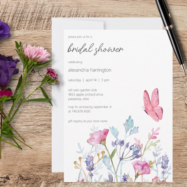 Invitation Mariage Printanier Papillon et Fleurs Sauvages (Créateur téléchargé)