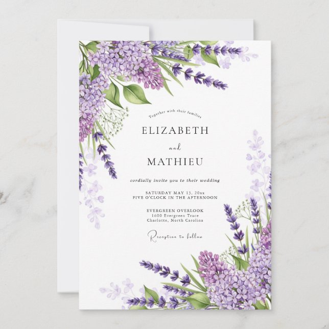 Invitation Mariage printanier parfumé à la lavande (Devant)