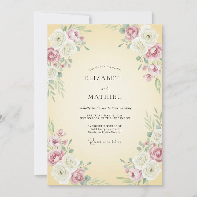 Invitation Mariage printanier peint à la crème (Devant)