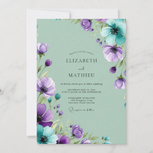 Invitation Mariage printanier peintre violet menthe