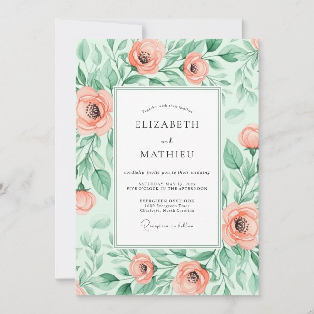 Invitation Mariage printanier pittoresque vert menthe (Devant)