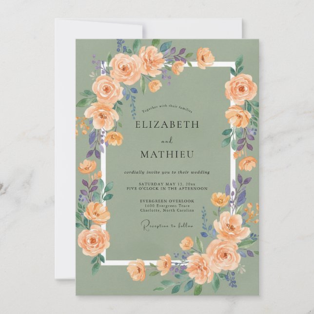 Invitation Mariage printanier pittoresque vert sauge (Devant)