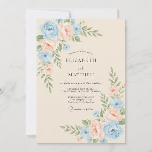 Invitation Mariage printanier radieux bleu pastel
