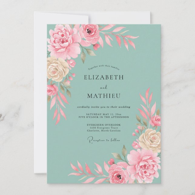 Invitation Mariage printanier raffiné Seafoam (Devant)