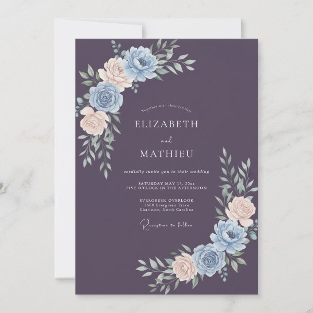 Invitation Mariage Printanier Resplendissant aux Prunes (Devant)