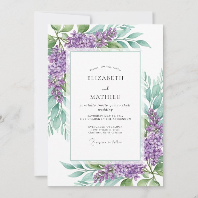 Invitation Mariage printanier resplendissant de lilas (Devant)