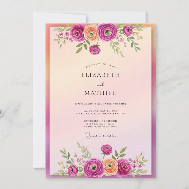 Invitation Mariage printanier resplendissant magenta (Devant)