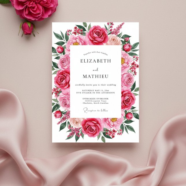 Invitation Mariage printanier romantique rose fuchsia (Créateur téléchargé)