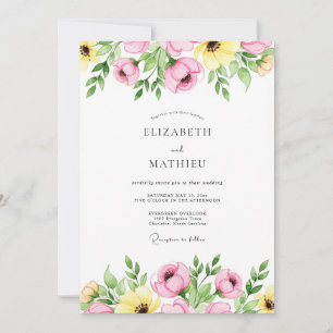 Invitation Mariage Printanier Rose Jaune Joyeux