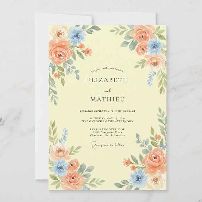 Invitation Mariage printanier séduisant aux pêches (Devant)
