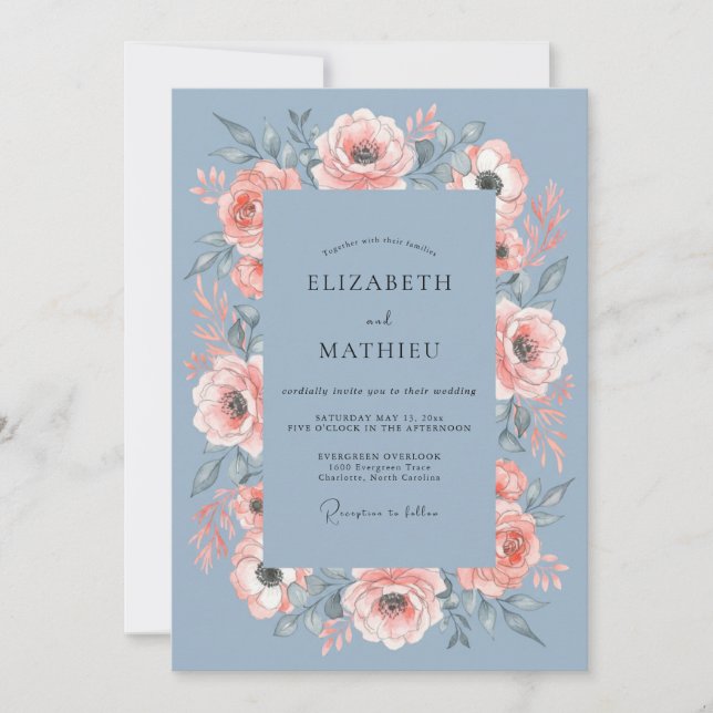 Invitation Mariage printanier séduisant bleu ardoise (Devant)