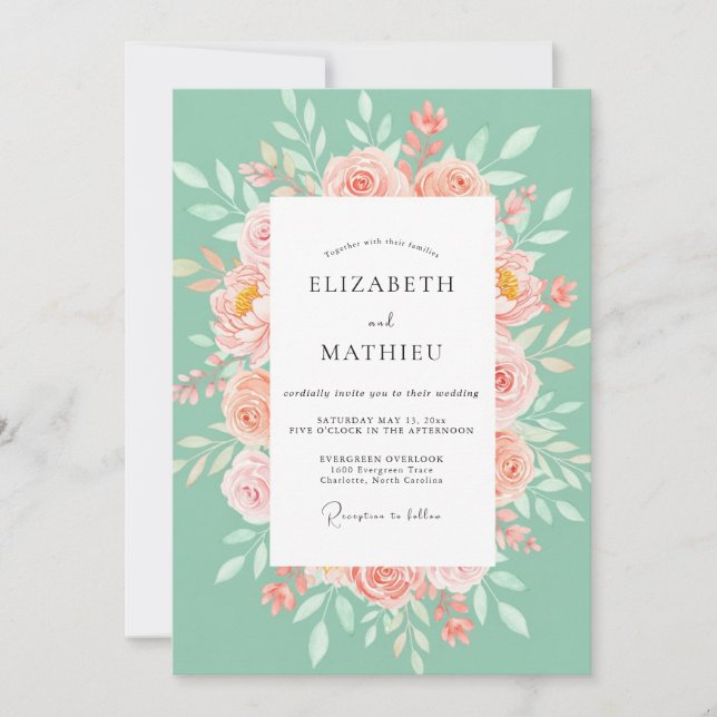 Invitation Mariage printanier séduisant vert menthe (Devant)