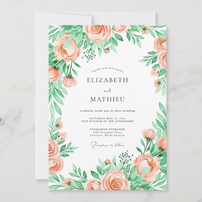 Invitation Mariage Printanier Séraphique aux Pêches (Devant)