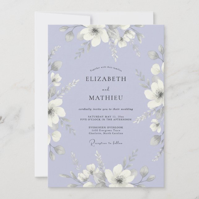 Invitation Mariage printanier séraphique lavande (Devant)