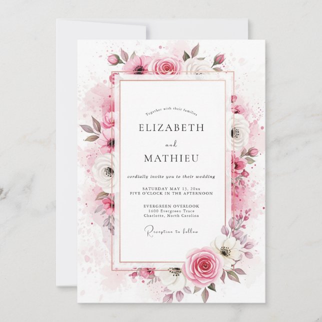 Invitation Mariage printanier séraphique rose tendre (Devant)