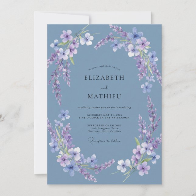 Invitation Mariage printanier serein bleu ardoise (Devant)