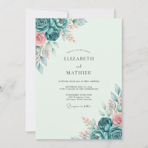 Invitation Mariage printanier serein de teinte turquoise