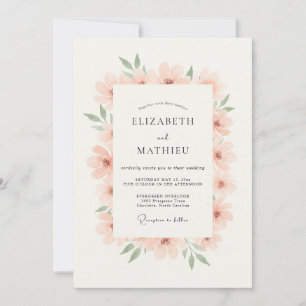 Invitation Mariage printanier serein rose poudré