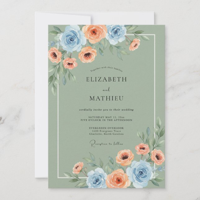 Invitation Mariage printanier serein vert sauge (Devant)