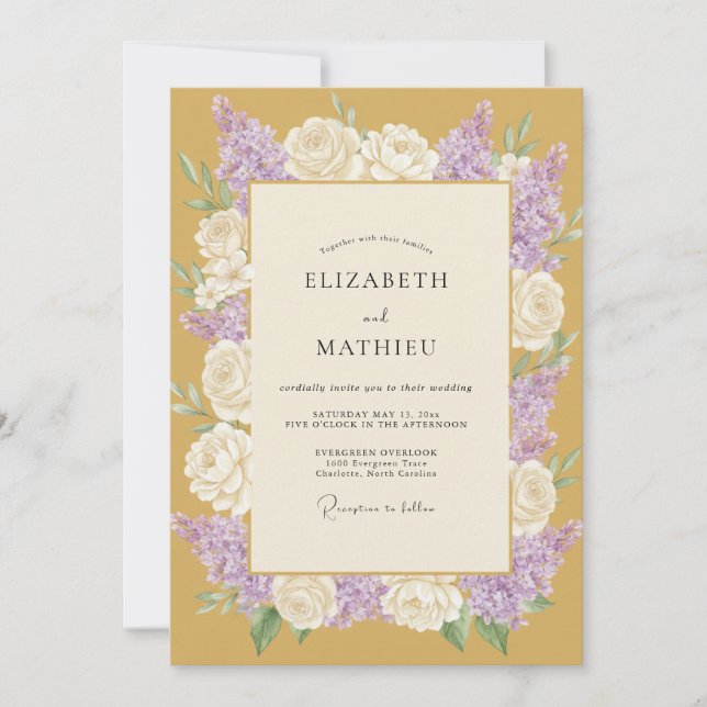 Invitation Mariage Printanier Splendide Or (Devant)