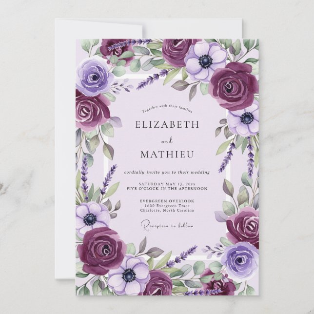 Invitation Mariage Printanier Sublime au Plum (Devant)