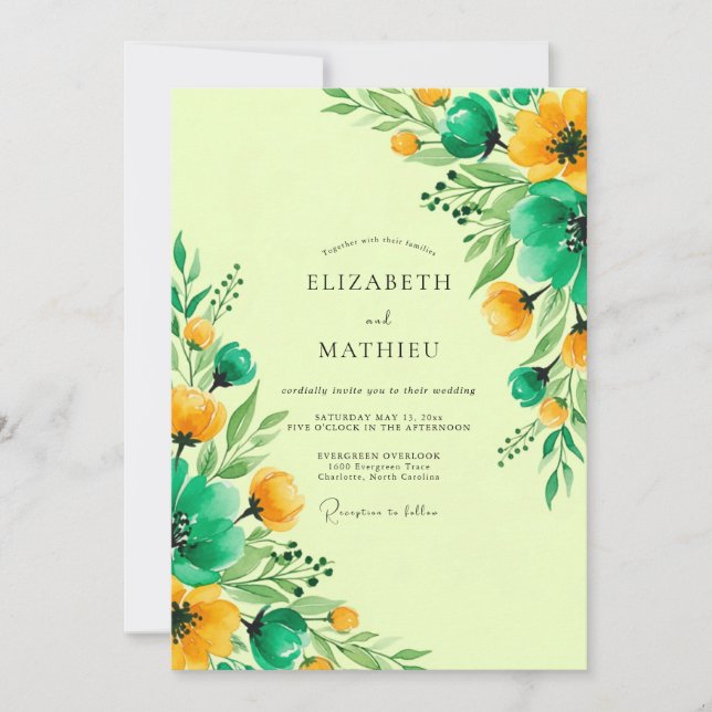 Invitation Mariage Printanier Teal Vivid (Devant)