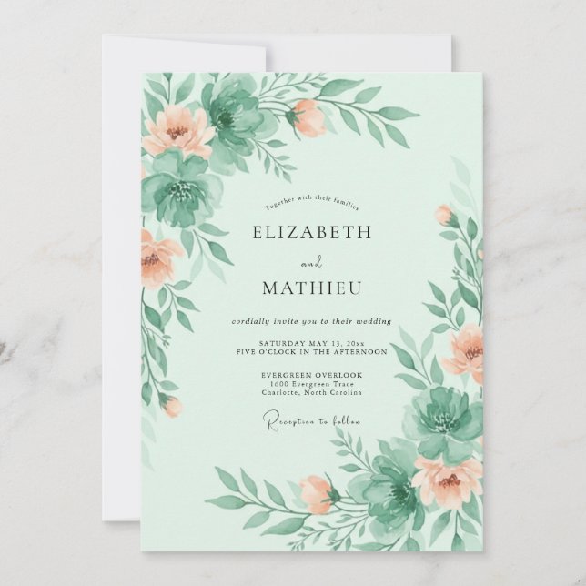 Invitation Mariage printanier verdoyant vert menthe (Devant)